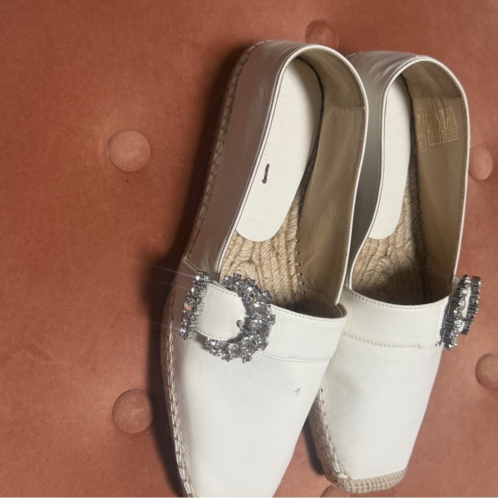 Jimmy Choo White Espadrilles Embellished Slip-On Loafers - Women's - Picture 4 of 6